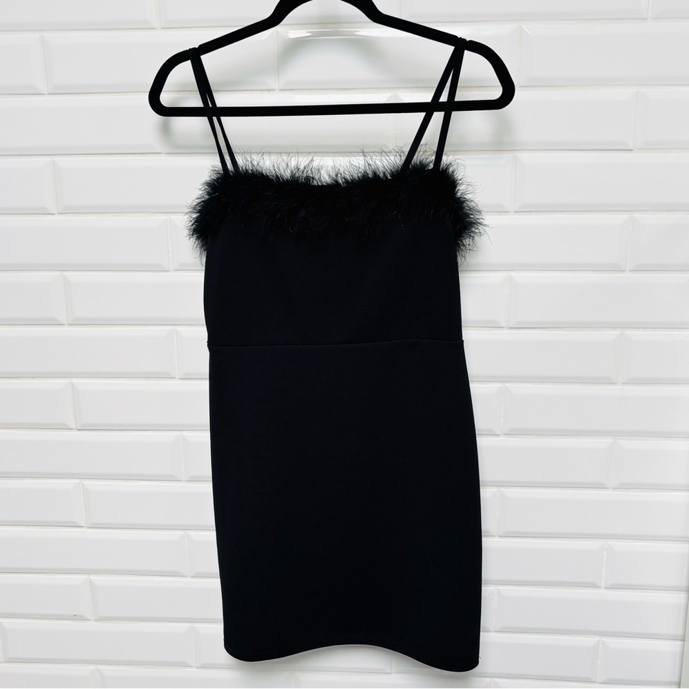 Nasty Gal Women’s Black Bodycon Dress with Faux Fur Neckline